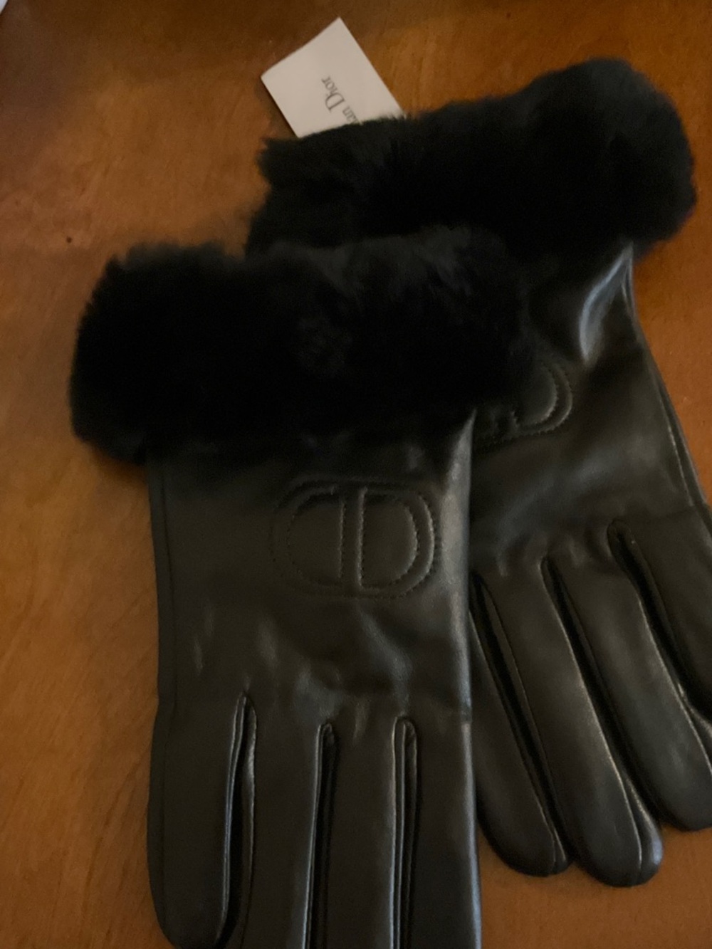 Dior Black Leather Gloves with Black Fur Cuff
